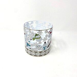 Bath & Body Works 3-Wick Candle Holder Pedestal Sleeve Playing Snowmen